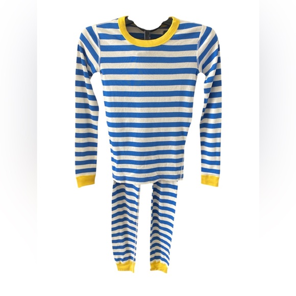 Hanna Anderson Organic Cotton Striped Blue and Yellow Kids Pajamas Size 14 - Picture 1 of 16